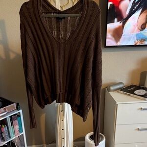 Brown V-Neck Knit Sweater